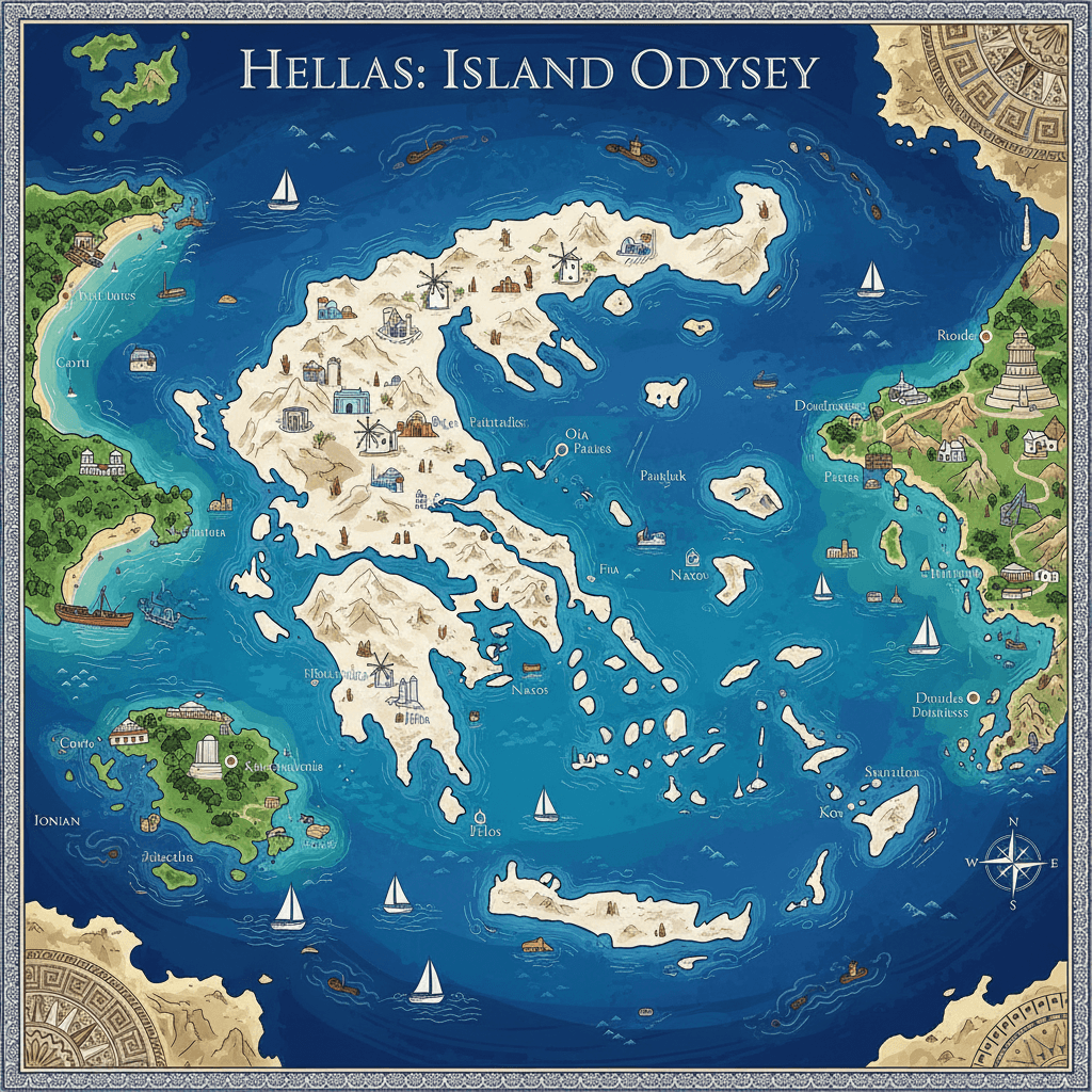Map of Greek islands showing major ferry routes and regions